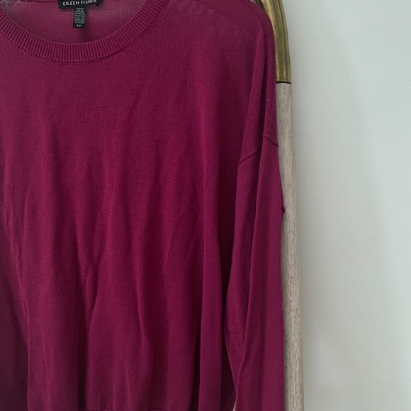 Eileen Fisher Lightweight Tencel Nylon Long Sleeves Magenta Sweater Blouse S/P - Picture 4 of 7
